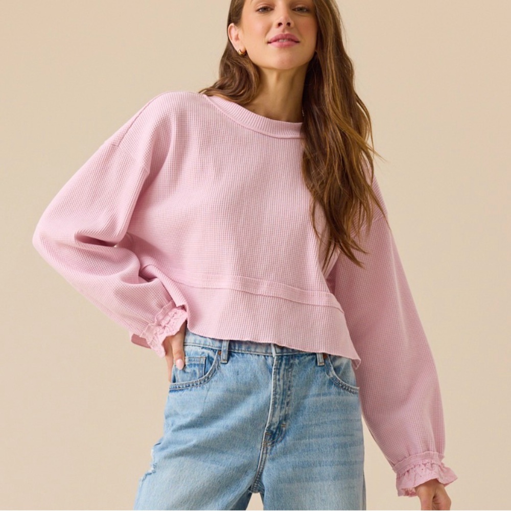 Altar'd State Pink Josephina Long Sleeve Top